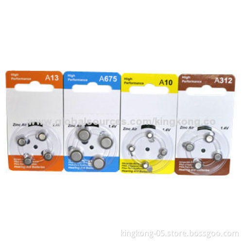 1.4V Voltage Zinc Air Batteries, A10, A13, A675, A312, Low-internal Resistance